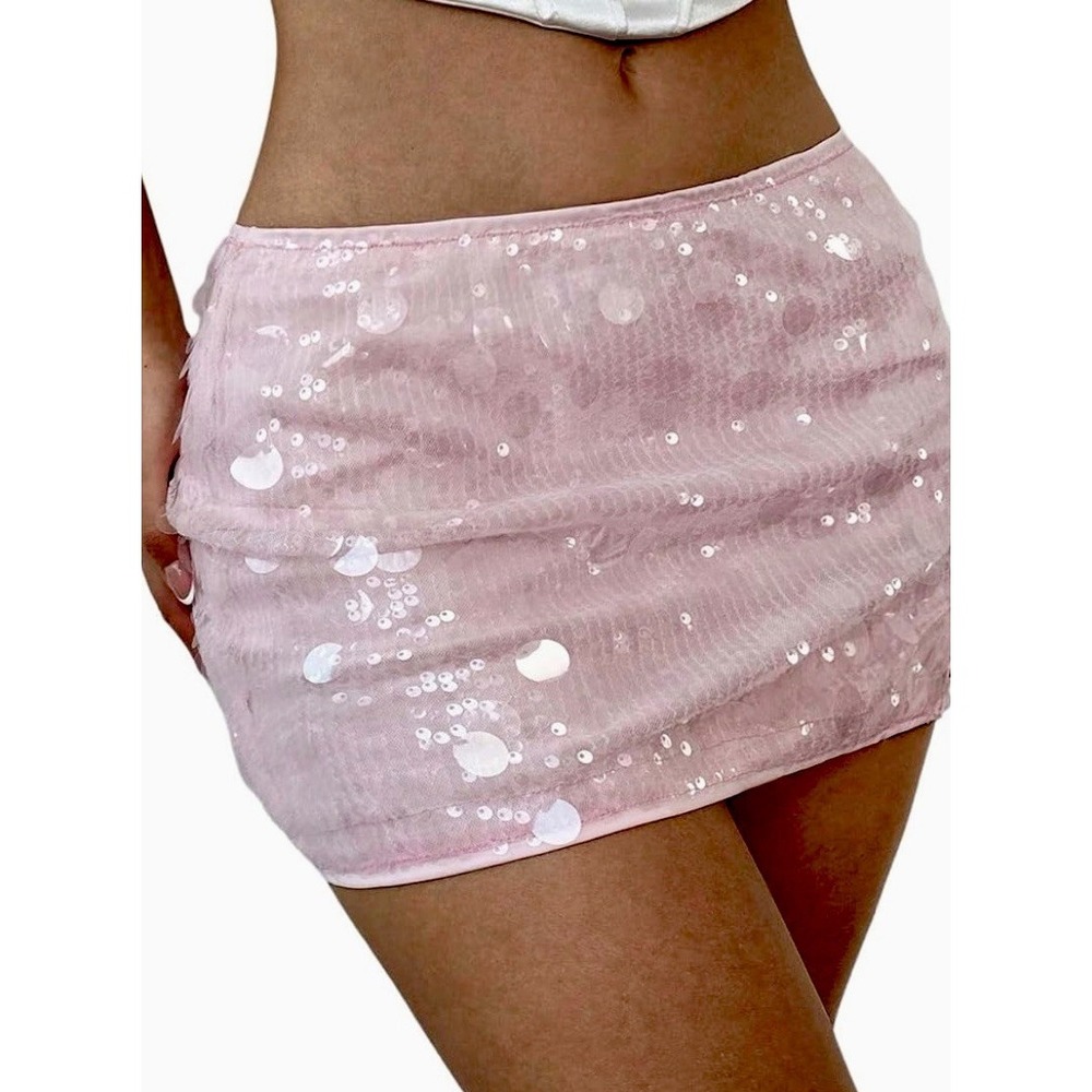 Y2K Style Sequence Baby Pink Low Rise Mini Skort Skirt‎ Built In Shorts Size S